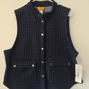 Navy Checkered Vest with Pockets
